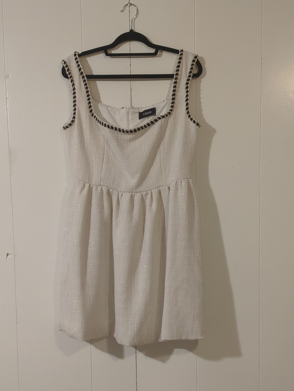 NEVER WORN Cider White Textured Mini Dress with Black Trim